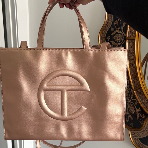 Telfar Handbags - Telfar Metallic Rose Gold Shopping Tote